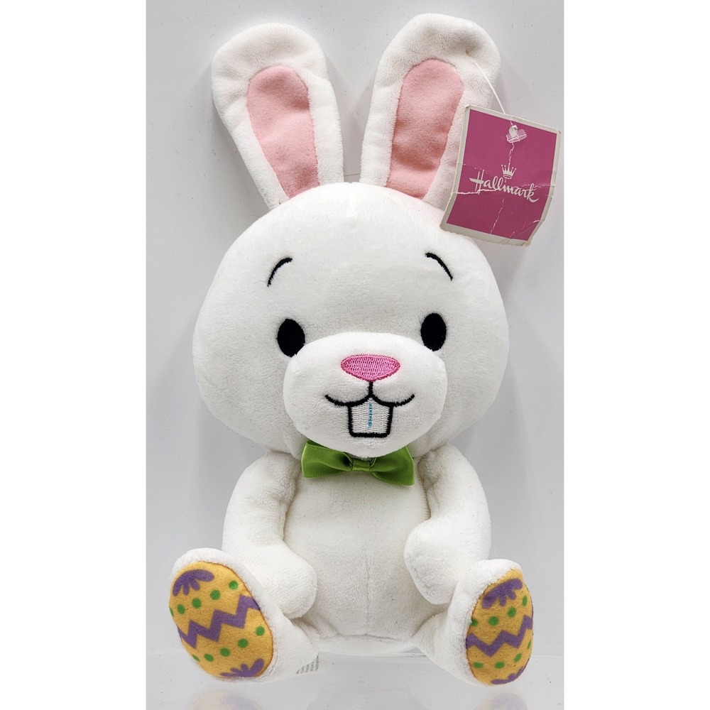 Hallmark Easter Bunny Plush Kids Small White New Green Bow Tie Egg Feet 1116